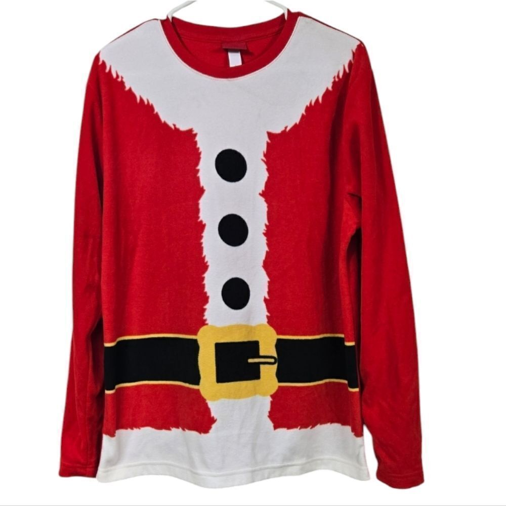 SANTA SUIT Holiday Tee Long Sleeve Fleece Christmas Shirt Festive Red Pajama Top